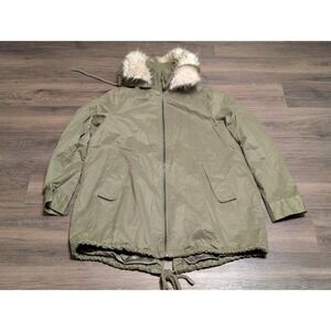 Sam Edelman Women's Olive Green Hooded Parka‎ Jacket with Faux Fur Trim Size M